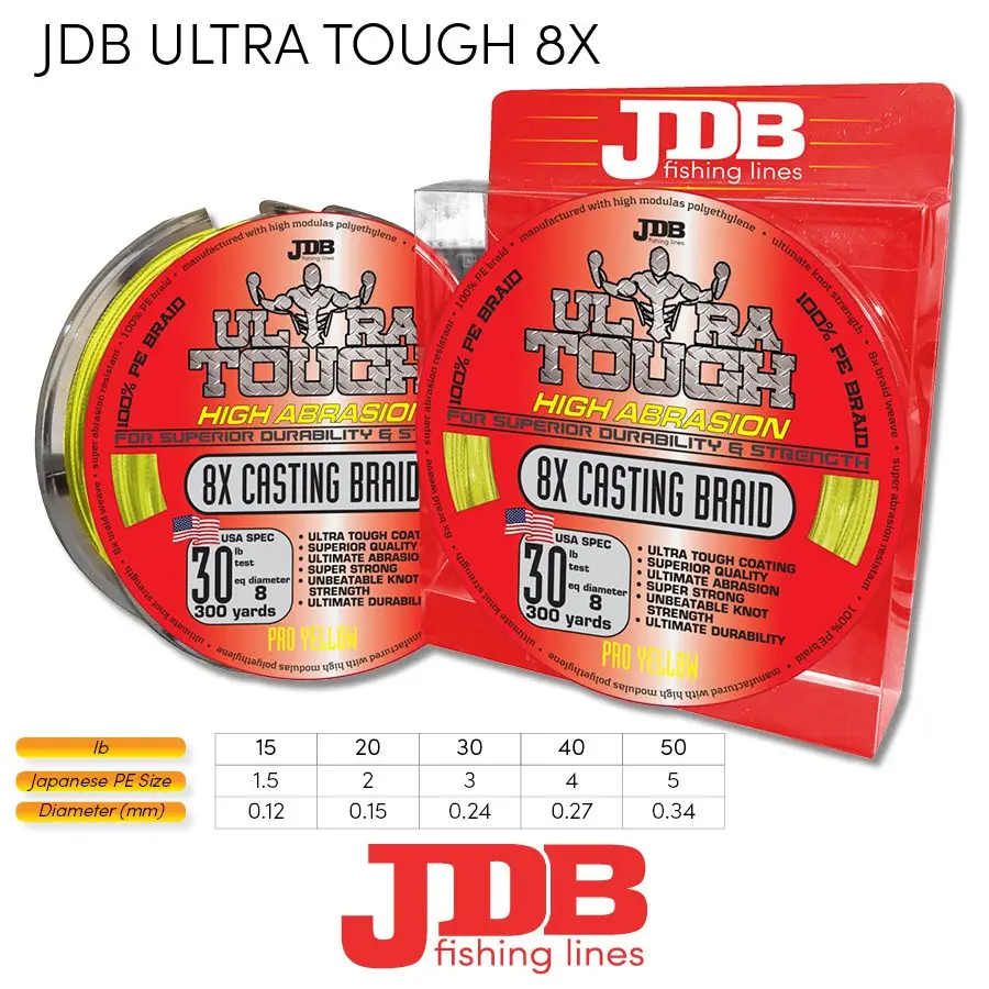 JDB ULTRA TOUGH 8X CASTING BRAID 300Y 1 JDB ULTRA TOUGH 8X CASTING BRAID 300Y